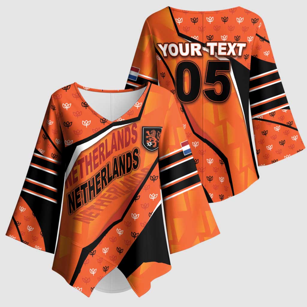 Custom Netherlands Football Kimono Sleeve Blouse Dynamic Diagonal Stripe With Tulip Floral Patterns
