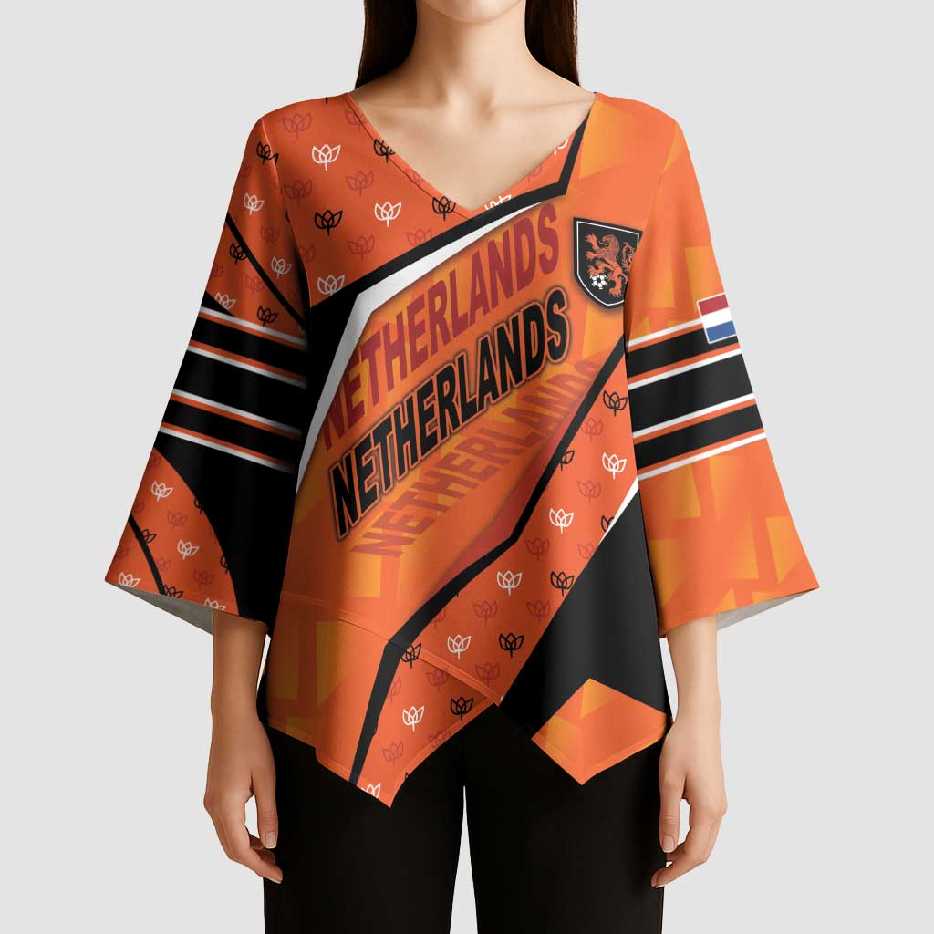 Custom Netherlands Football Kimono Sleeve Blouse Dynamic Diagonal Stripe With Tulip Floral Patterns
