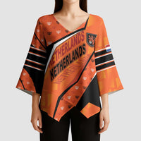 Custom Netherlands Football Kimono Sleeve Blouse Dynamic Diagonal Stripe With Tulip Floral Patterns