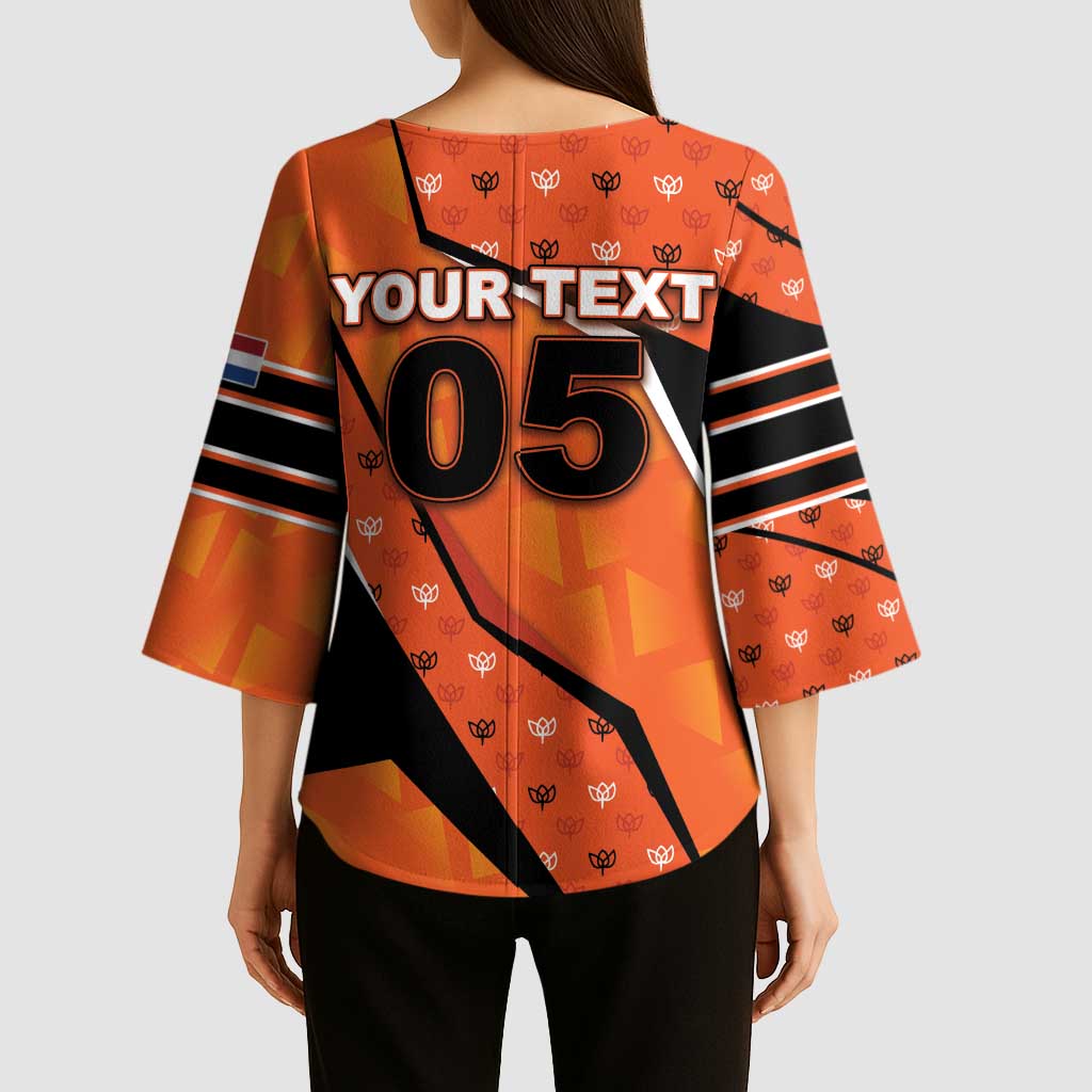 Custom Netherlands Football Kimono Sleeve Blouse Dynamic Diagonal Stripe With Tulip Floral Patterns