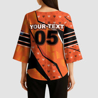 Custom Netherlands Football Kimono Sleeve Blouse Dynamic Diagonal Stripe With Tulip Floral Patterns