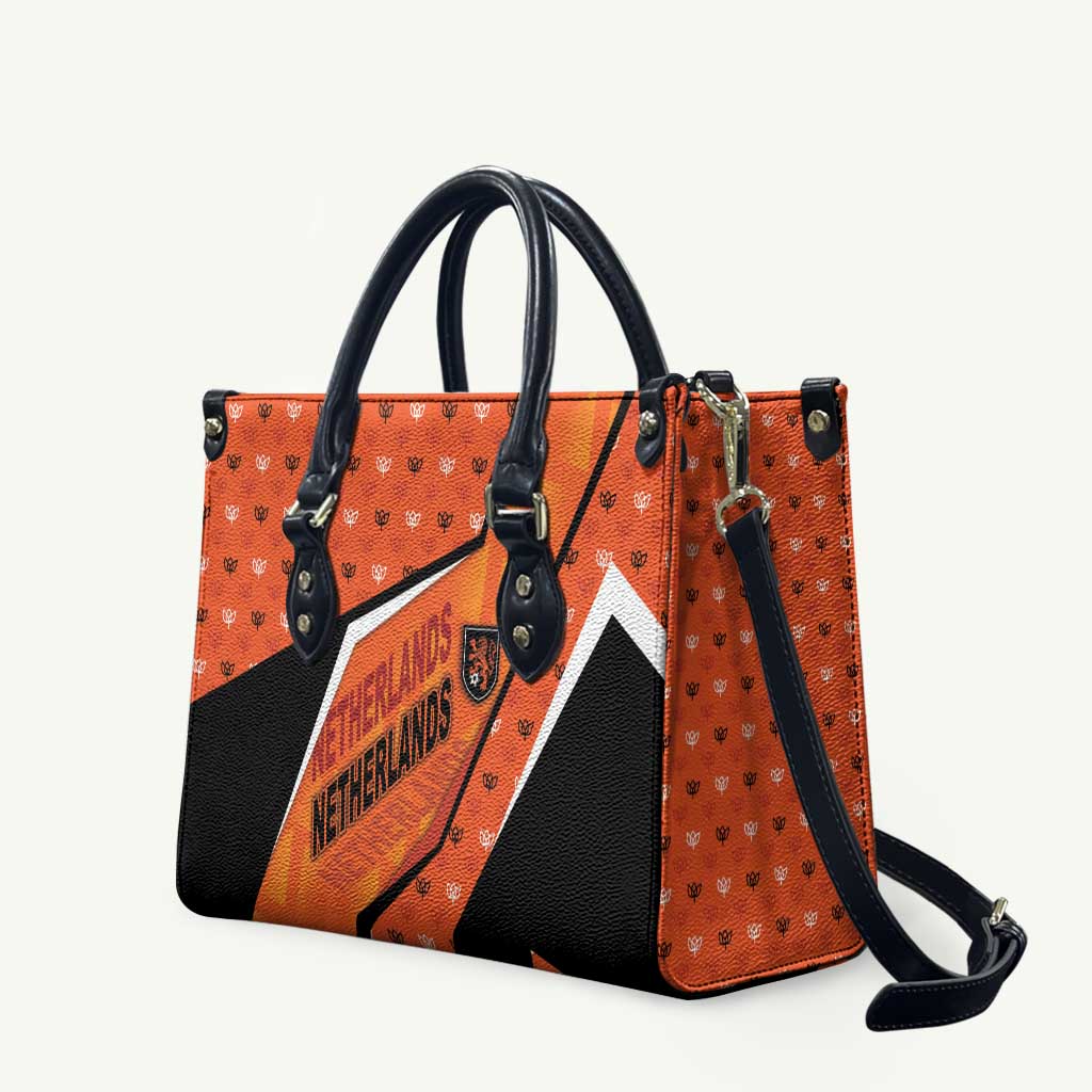Netherlands Football Leather Bag Dynamic Diagonal Stripe With Tulip Floral Patterns