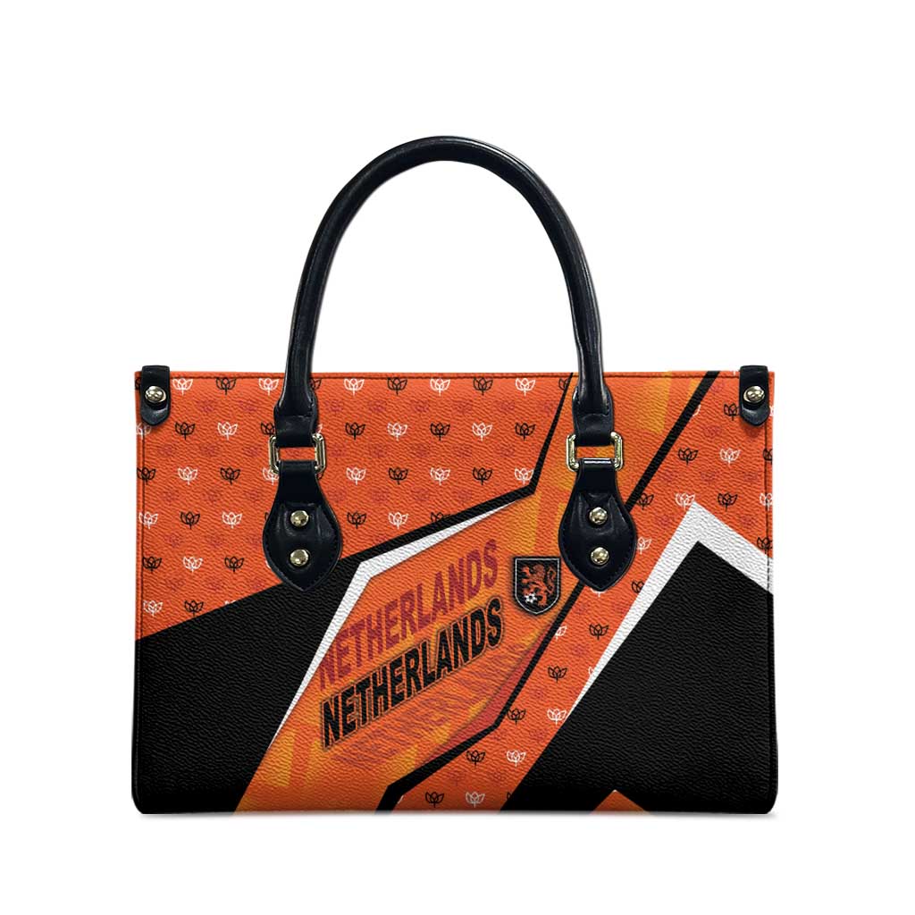 Netherlands Football Leather Bag Dynamic Diagonal Stripe With Tulip Floral Patterns