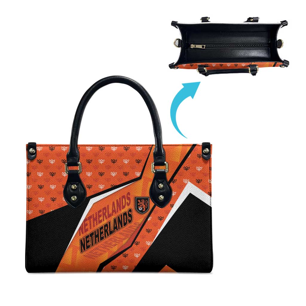 Netherlands Football Leather Bag Dynamic Diagonal Stripe With Tulip Floral Patterns