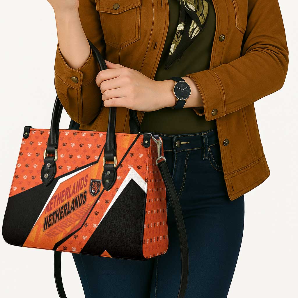Netherlands Football Leather Bag Dynamic Diagonal Stripe With Tulip Floral Patterns