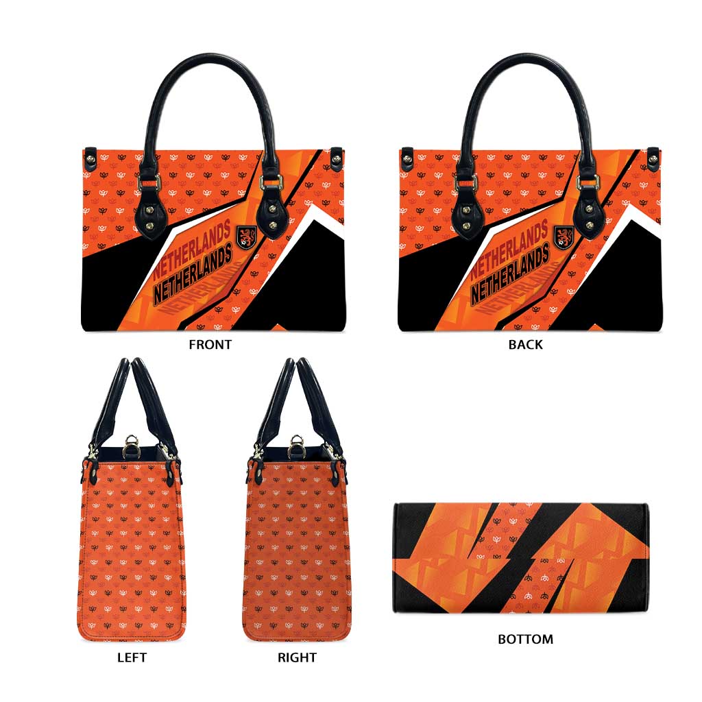 Netherlands Football Leather Bag Dynamic Diagonal Stripe With Tulip Floral Patterns