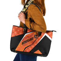 Netherlands Football Leather Tote Bag Dynamic Diagonal Stripe With Tulip Floral Patterns
