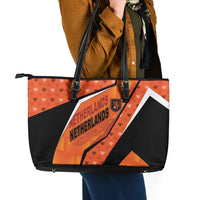Netherlands Football Leather Tote Bag Dynamic Diagonal Stripe With Tulip Floral Patterns