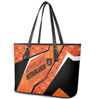 Netherlands Football Leather Tote Bag Dynamic Diagonal Stripe With Tulip Floral Patterns
