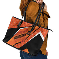 Netherlands Football Leather Tote Bag Dynamic Diagonal Stripe With Tulip Floral Patterns