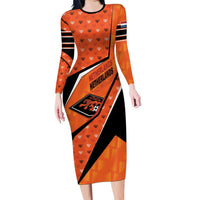 Custom Netherlands Football Long Sleeve Bodycon Dress Dynamic Diagonal Stripe With Tulip Floral Patterns