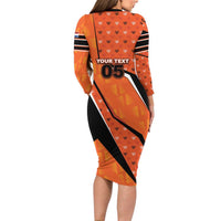Custom Netherlands Football Long Sleeve Bodycon Dress Dynamic Diagonal Stripe With Tulip Floral Patterns