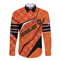 Custom Netherlands Football Long Sleeve Button Shirt Dynamic Diagonal Stripe With Tulip Floral Patterns
