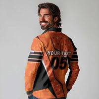 Custom Netherlands Football Long Sleeve Polo Shirt Dynamic Diagonal Stripe With Tulip Floral Patterns