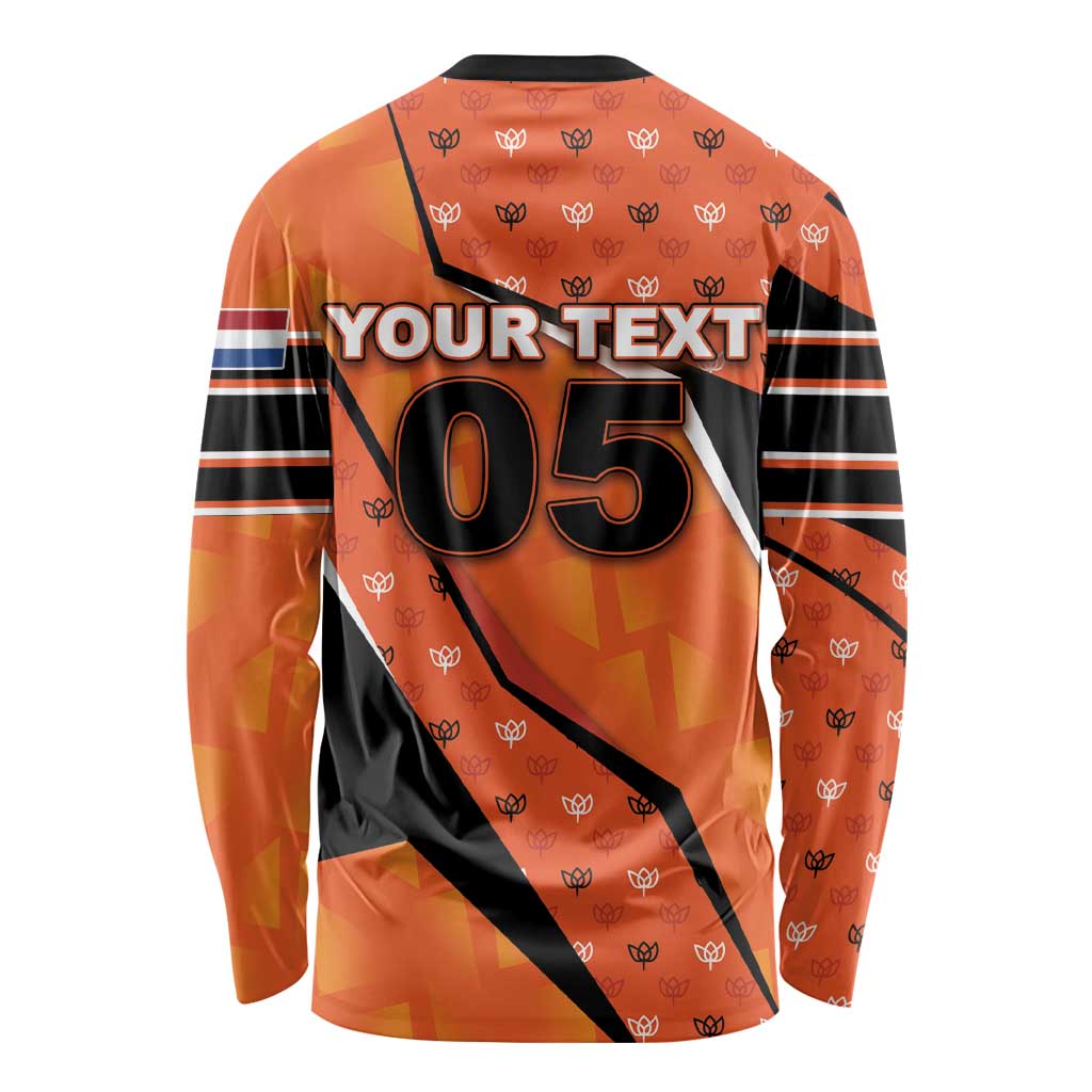 Custom Netherlands Football Long Sleeve Shirt Dynamic Diagonal Stripe With Tulip Floral Patterns