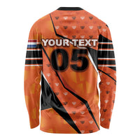 Custom Netherlands Football Long Sleeve Shirt Dynamic Diagonal Stripe With Tulip Floral Patterns