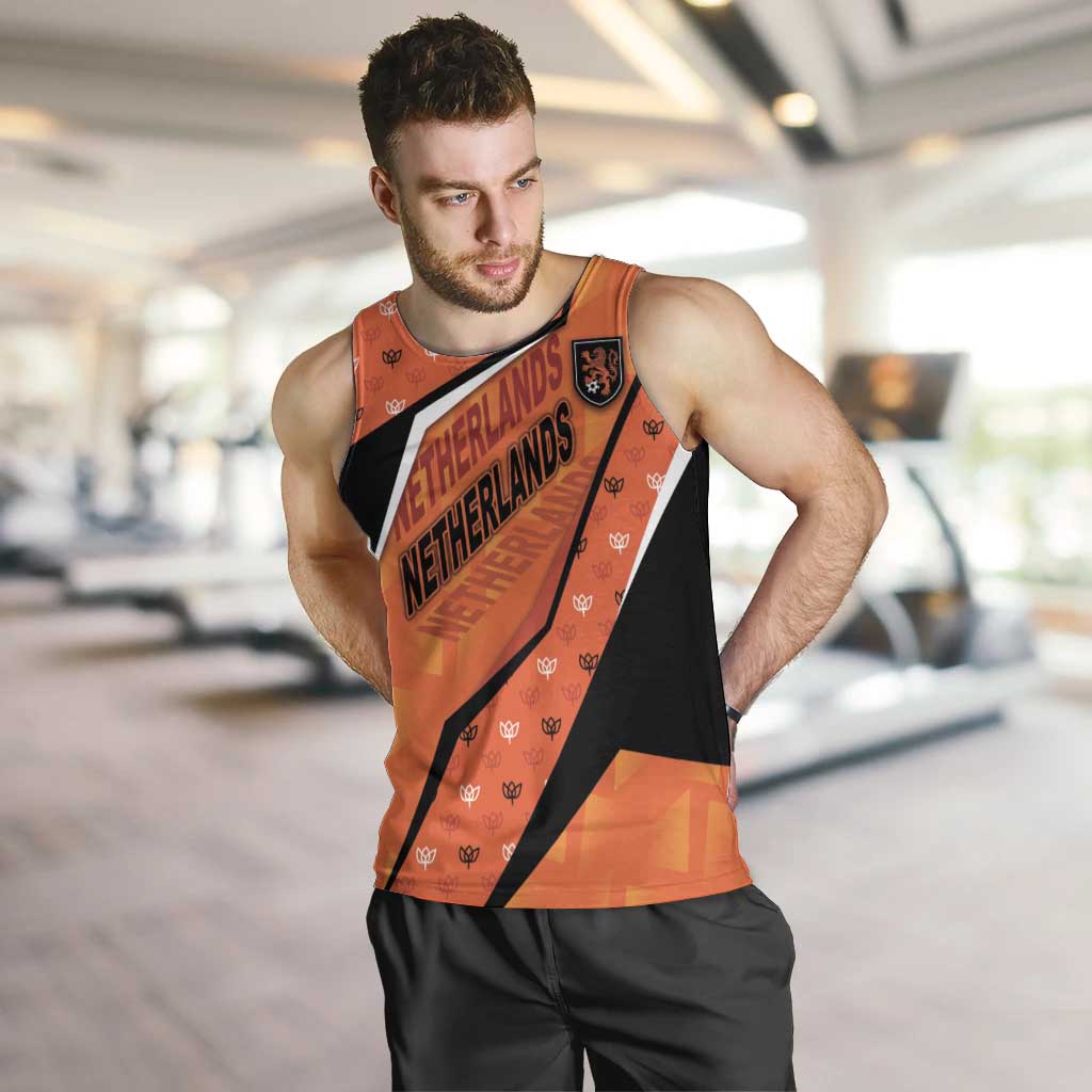 Custom Netherlands Football Men Tank Top Dynamic Diagonal Stripe With Tulip Floral Patterns