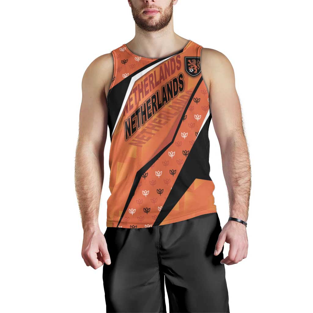 Custom Netherlands Football Men Tank Top Dynamic Diagonal Stripe With Tulip Floral Patterns