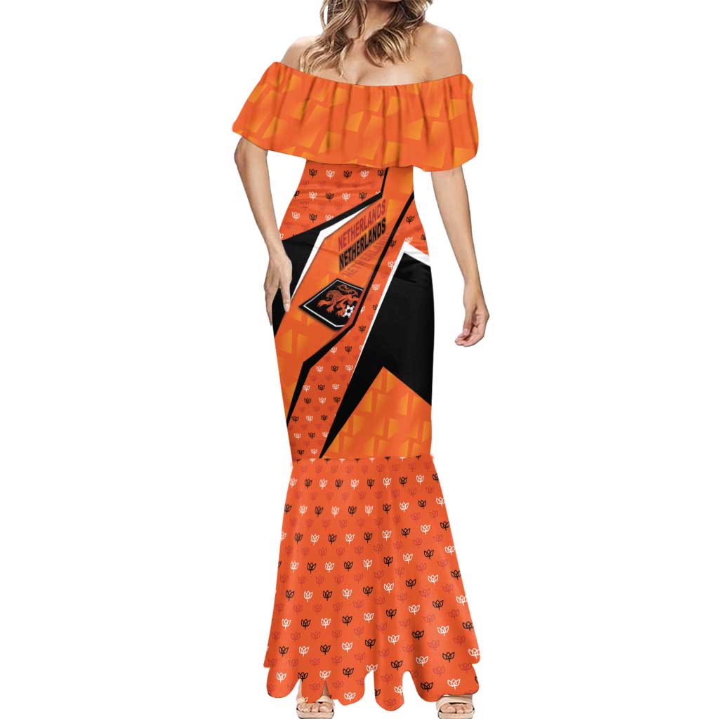 Custom Netherlands Football Mermaid Dress Dynamic Diagonal Stripe With Tulip Floral Patterns