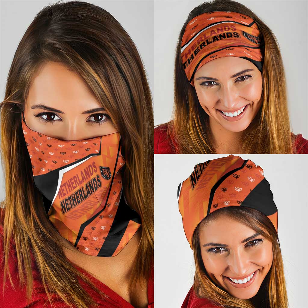 Netherlands Football Neck Gaiter Dynamic Diagonal Stripe With Tulip Floral Patterns