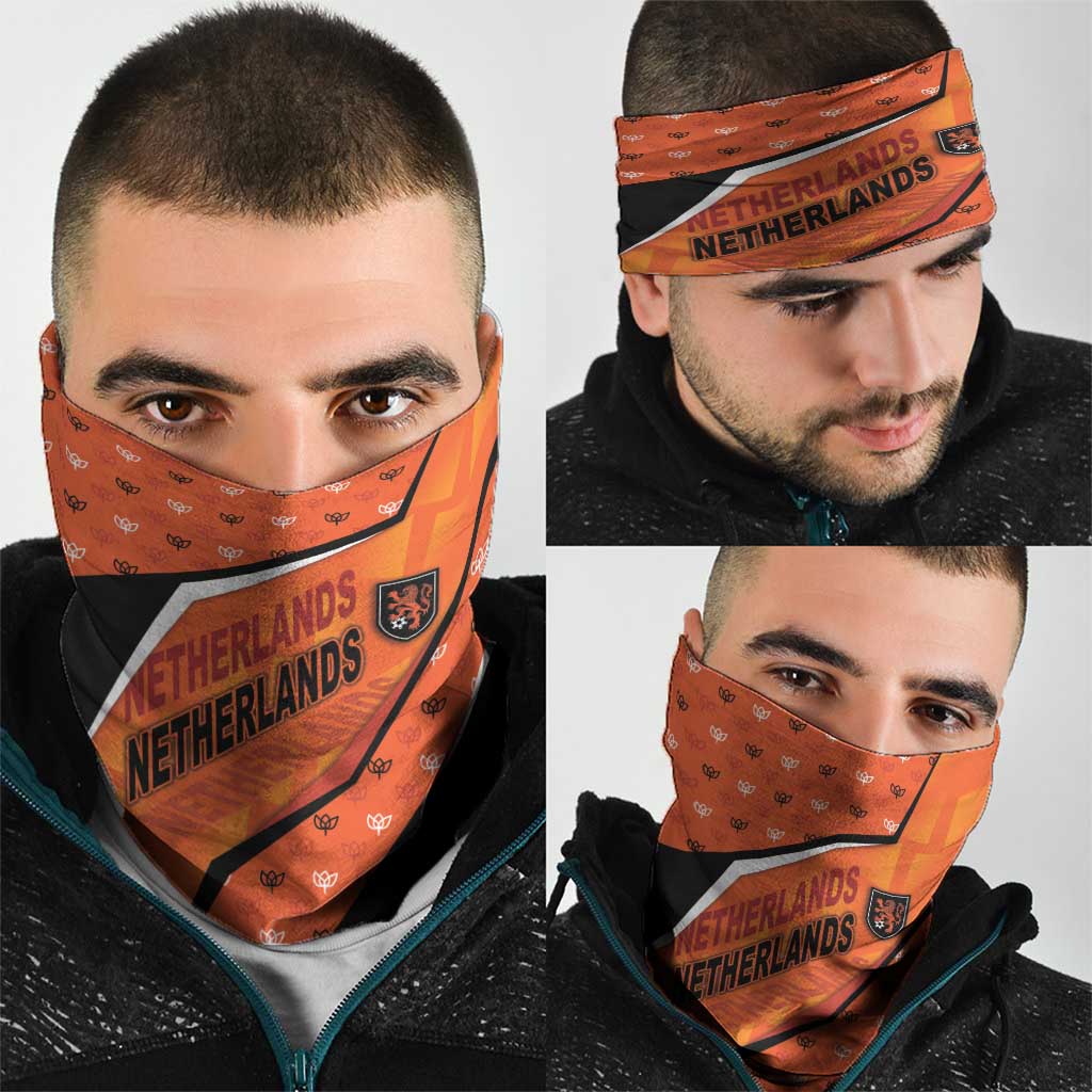 Netherlands Football Neck Gaiter Dynamic Diagonal Stripe With Tulip Floral Patterns