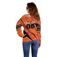 Custom Netherlands Football Off Shoulder Sweater Dynamic Diagonal Stripe With Tulip Floral Patterns
