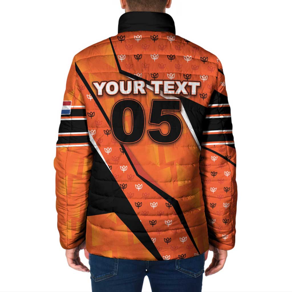 Custom Netherlands Football Padded Jacket Dynamic Diagonal Stripe With Tulip Floral Patterns