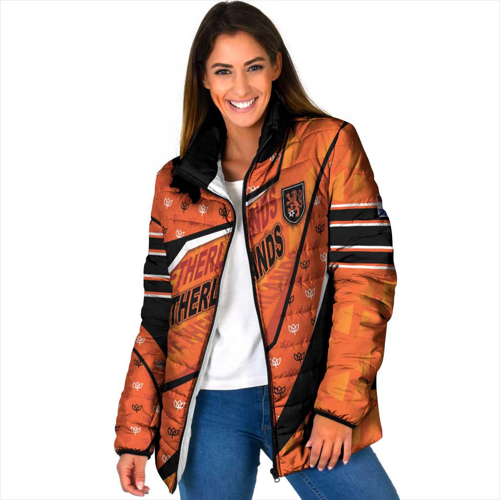 Custom Netherlands Football Padded Jacket Dynamic Diagonal Stripe With Tulip Floral Patterns