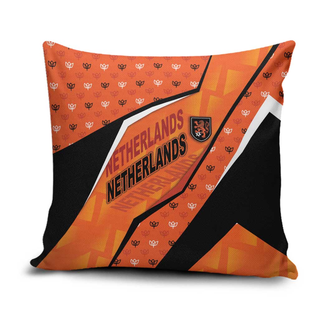 Netherlands Football Pillow Cover Dynamic Diagonal Stripe With Tulip Floral Patterns