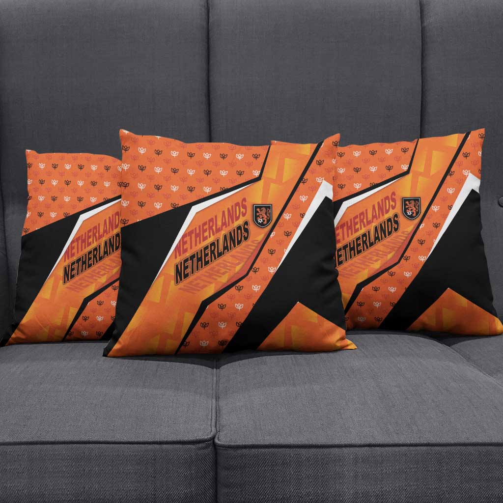 Netherlands Football Pillow Cover Dynamic Diagonal Stripe With Tulip Floral Patterns