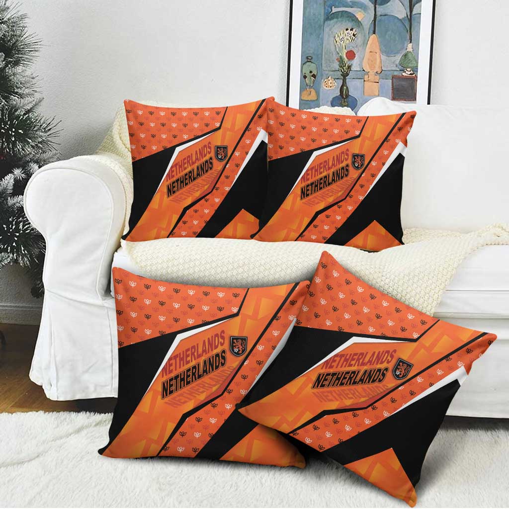Netherlands Football Pillow Cover Dynamic Diagonal Stripe With Tulip Floral Patterns