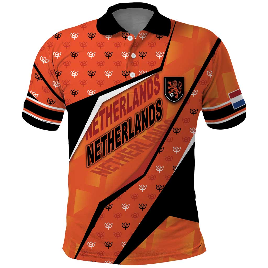 Custom Netherlands Football Polo Shirt Dynamic Diagonal Stripe With Tulip Floral Patterns