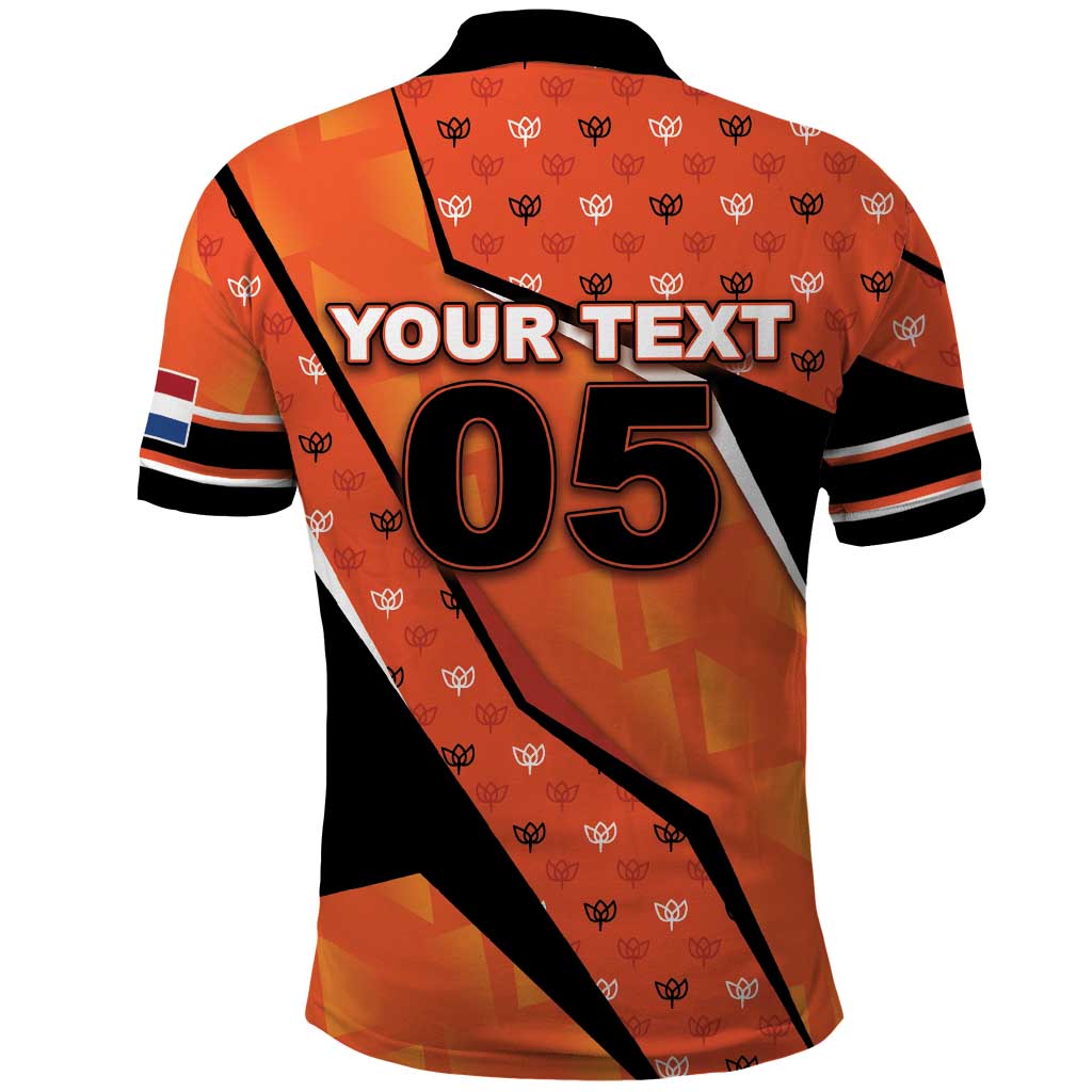 Custom Netherlands Football Polo Shirt Dynamic Diagonal Stripe With Tulip Floral Patterns