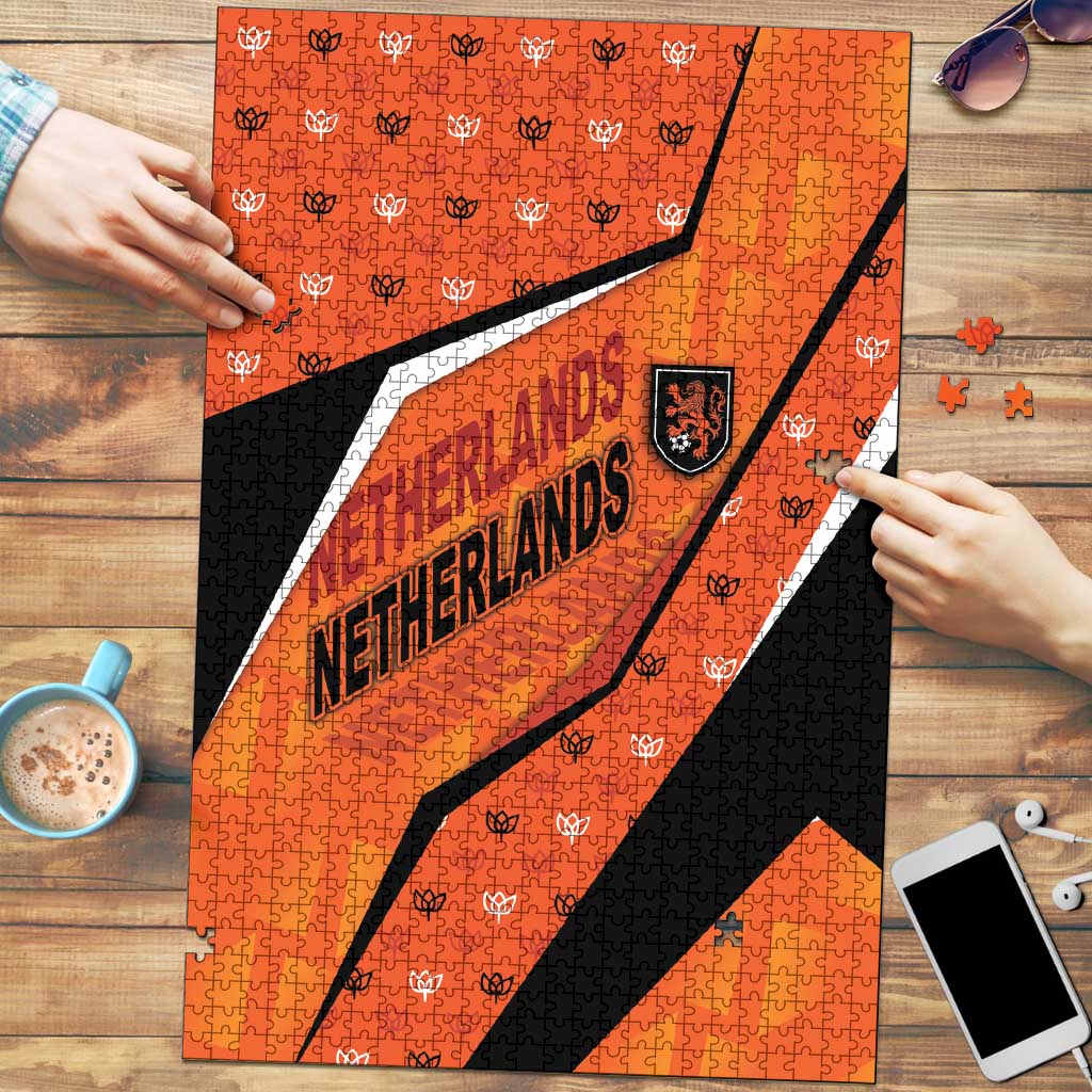Netherlands Football Puzzle Dynamic Diagonal Stripe With Tulip Floral Patterns
