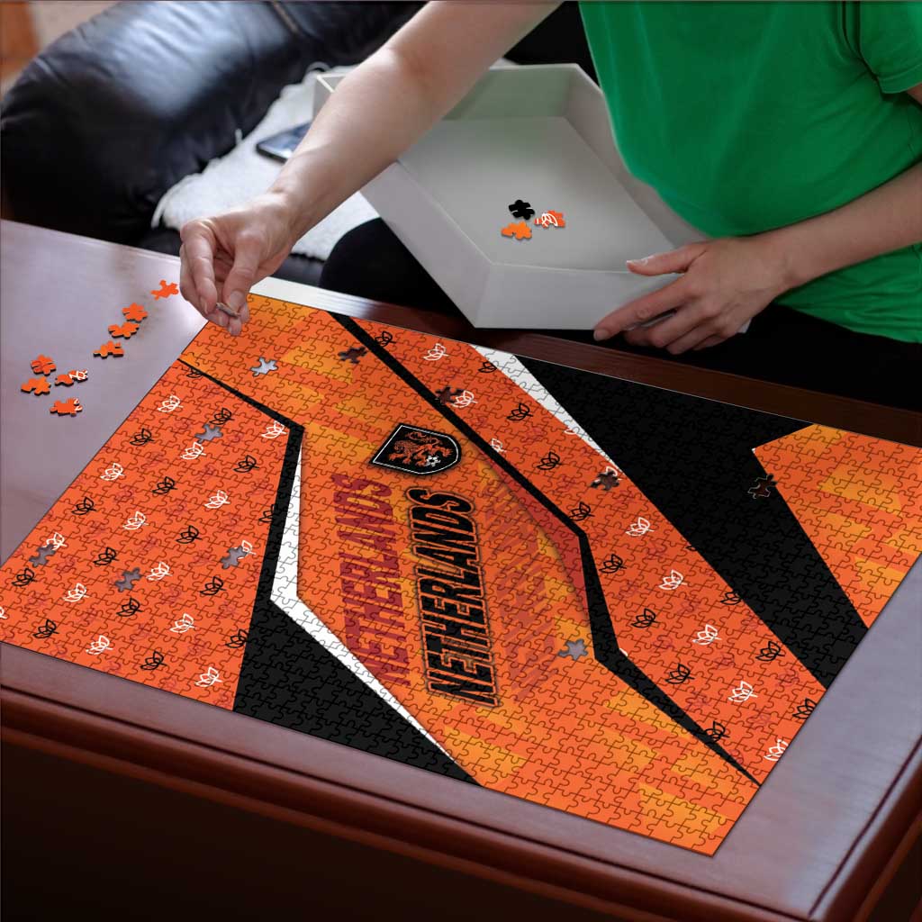 Netherlands Football Puzzle Dynamic Diagonal Stripe With Tulip Floral Patterns