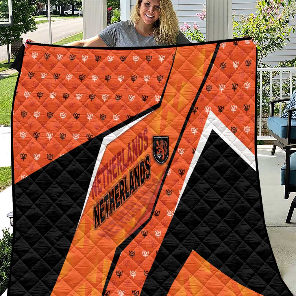 Netherlands Football Quilt Dynamic Diagonal Stripe With Tulip Floral Patterns