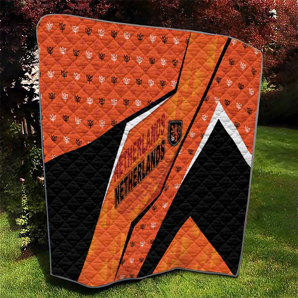 Netherlands Football Quilt Dynamic Diagonal Stripe With Tulip Floral Patterns