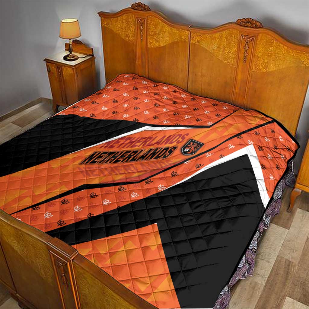 Netherlands Football Quilt Dynamic Diagonal Stripe With Tulip Floral Patterns