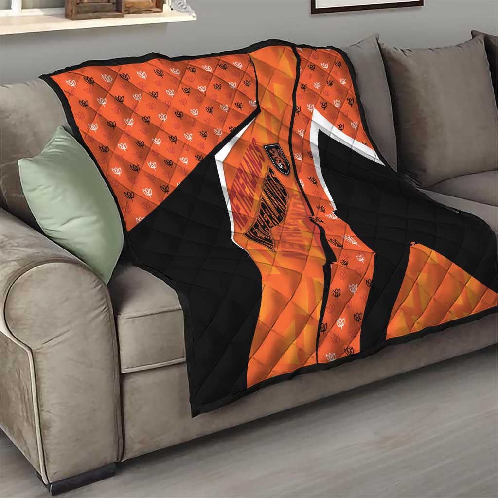 Netherlands Football Quilt Dynamic Diagonal Stripe With Tulip Floral Patterns