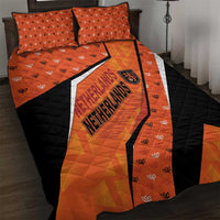 Netherlands Football Quilt Bed Set Dynamic Diagonal Stripe With Tulip Floral Patterns