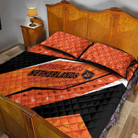 Netherlands Football Quilt Bed Set Dynamic Diagonal Stripe With Tulip Floral Patterns