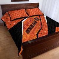 Netherlands Football Quilt Bed Set Dynamic Diagonal Stripe With Tulip Floral Patterns
