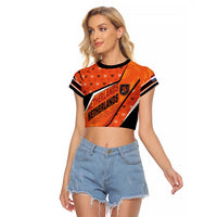 Custom Netherlands Football Raglan Cropped T Shirt Dynamic Diagonal Stripe With Tulip Floral Patterns