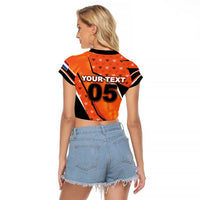 Custom Netherlands Football Raglan Cropped T Shirt Dynamic Diagonal Stripe With Tulip Floral Patterns