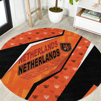 Netherlands Football Round Carpet Dynamic Diagonal Stripe With Tulip Floral Patterns