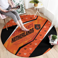 Netherlands Football Round Carpet Dynamic Diagonal Stripe With Tulip Floral Patterns