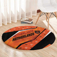 Netherlands Football Round Carpet Dynamic Diagonal Stripe With Tulip Floral Patterns