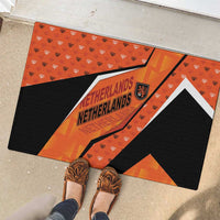 Netherlands Football Rubber Doormat Dynamic Diagonal Stripe With Tulip Floral Patterns
