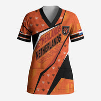 Custom Netherlands Football Scrub Top Dynamic Diagonal Stripe With Tulip Floral Patterns
