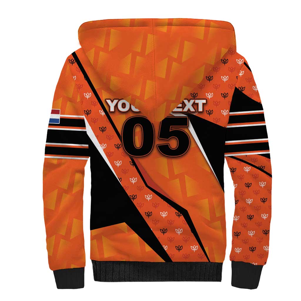 Custom Netherlands Football Sherpa Hoodie Dynamic Diagonal Stripe With Tulip Floral Patterns